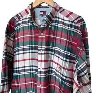 VTG! 2000s Y2K Tommy Hilfiger Men's XL Plaid Button-Down Shirt Multicolor Casual